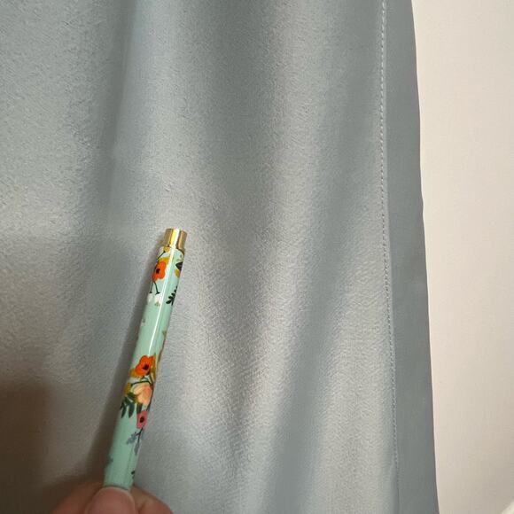 Anthropologie BHLDN Women Satin Freya Maxi Dress Size 14 Light Blue Side Slit - Picture 15 of 16